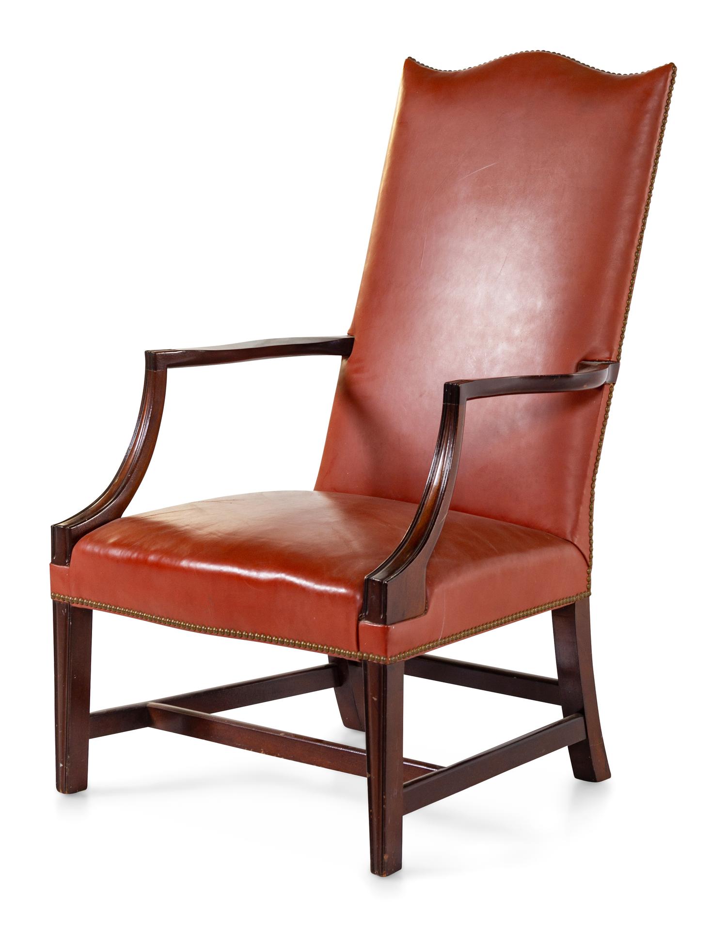 A Federal Style Leather-Upholstered Mahogany Lolling Chair