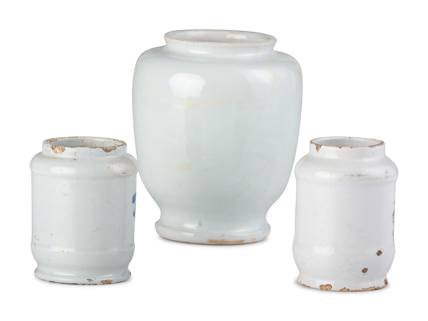 Three Delft Apothecary Jars