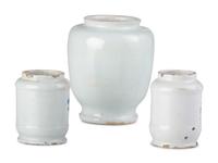 Three Delft Apothecary Jars