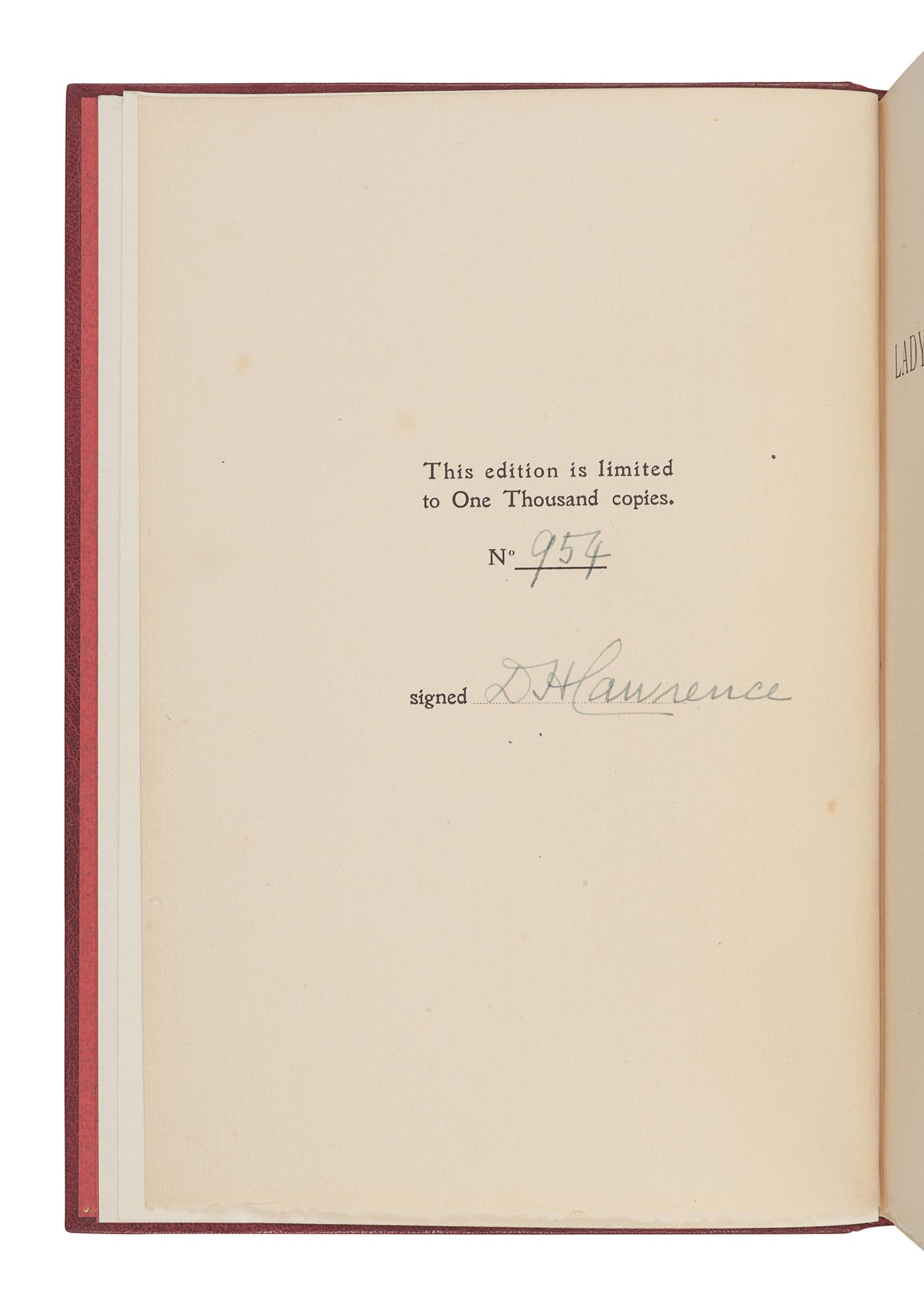 LAWRENCE, David Herbert (1885-1930). Lady Chatterley's Lover . Florence: Privately Printed by the Tipografia Giuntina, 1928.