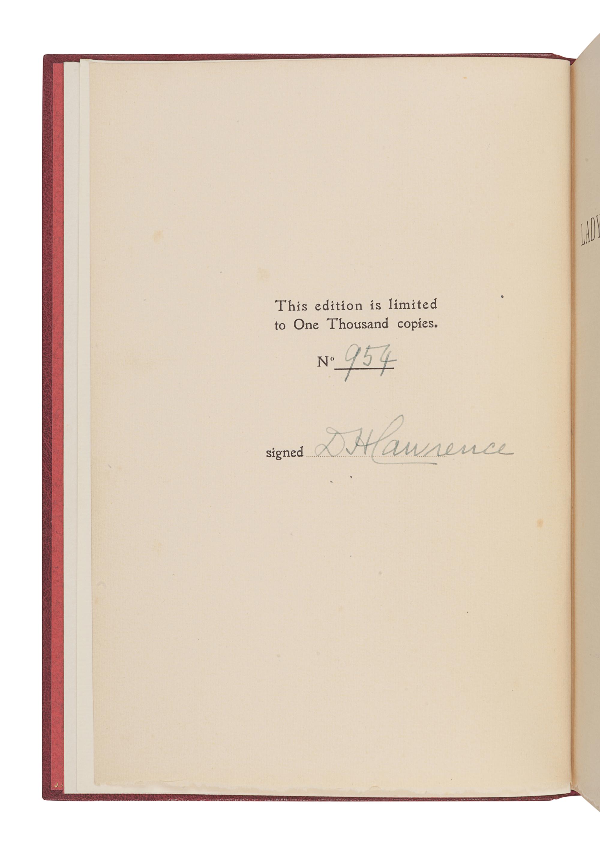 LAWRENCE, David Herbert (1885-1930). Lady Chatterley's Lover . Florence: Privately Printed by the Tipografia Giuntina, 1928.
