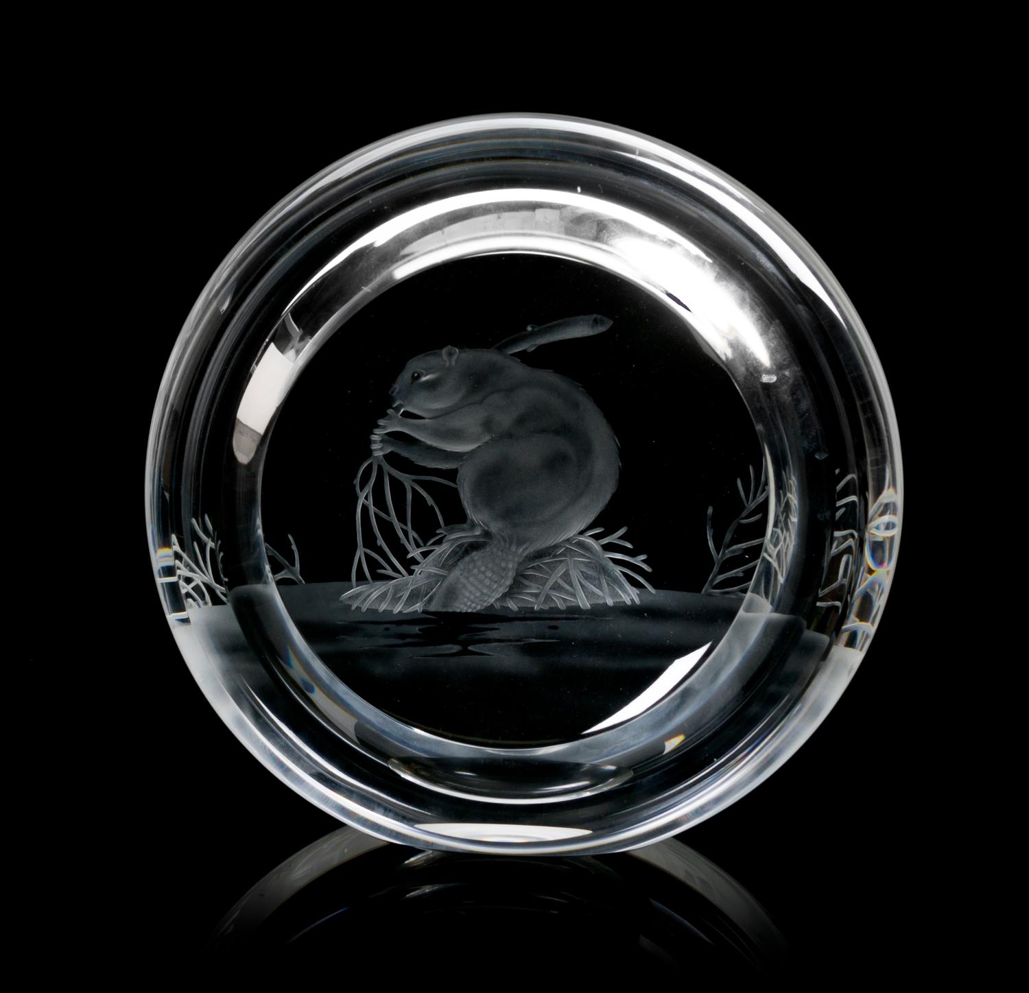 A Steuben Etched Glass Exhibition Piece, Height 8 1/8 inches.