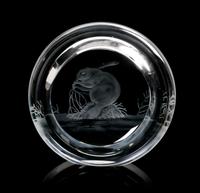 A Steuben Etched Glass Exhibition Piece, Height 8 1/8 inches.