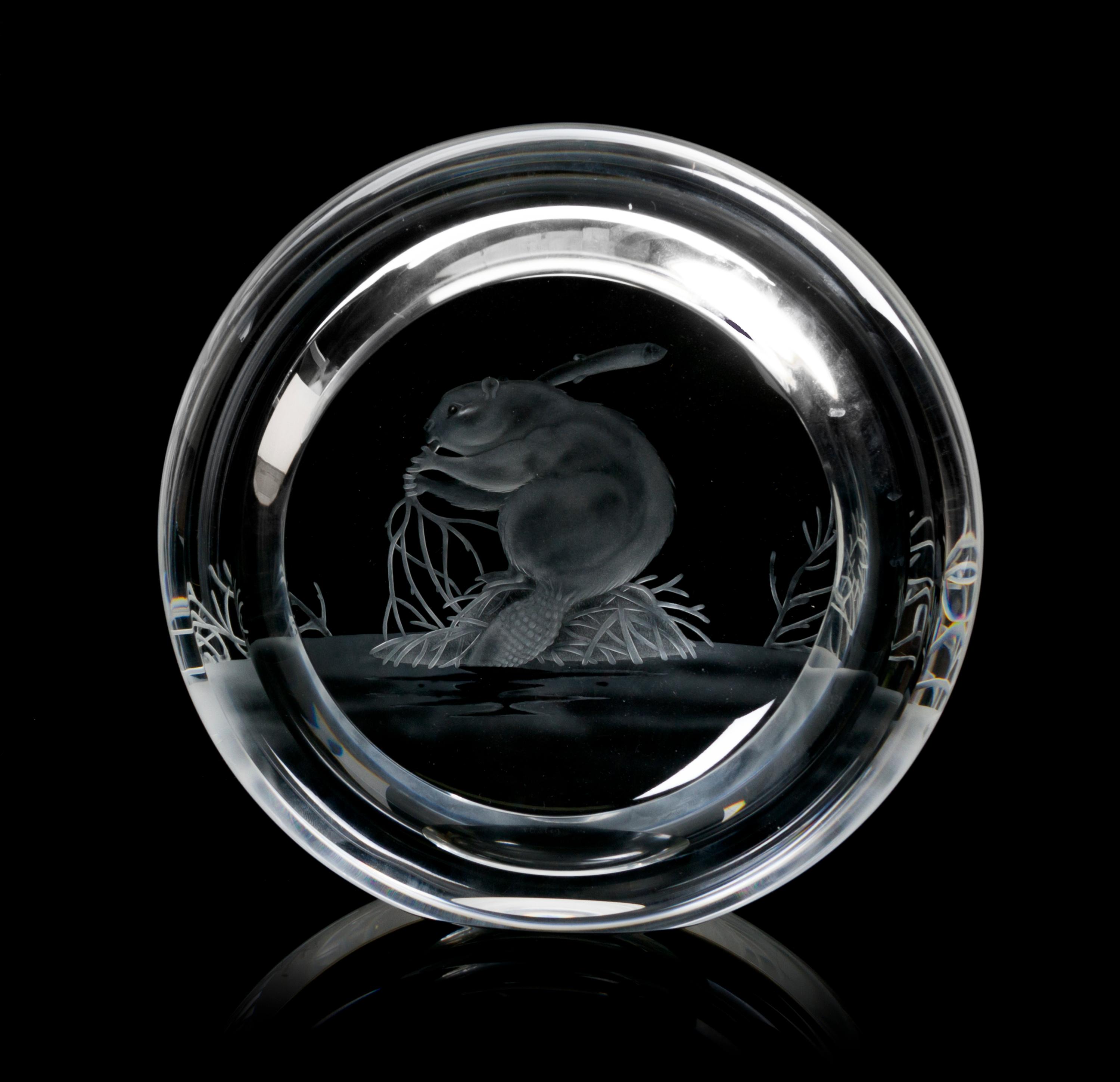 A Steuben Etched Glass Exhibition Piece, Height 8 1/8 inches.
