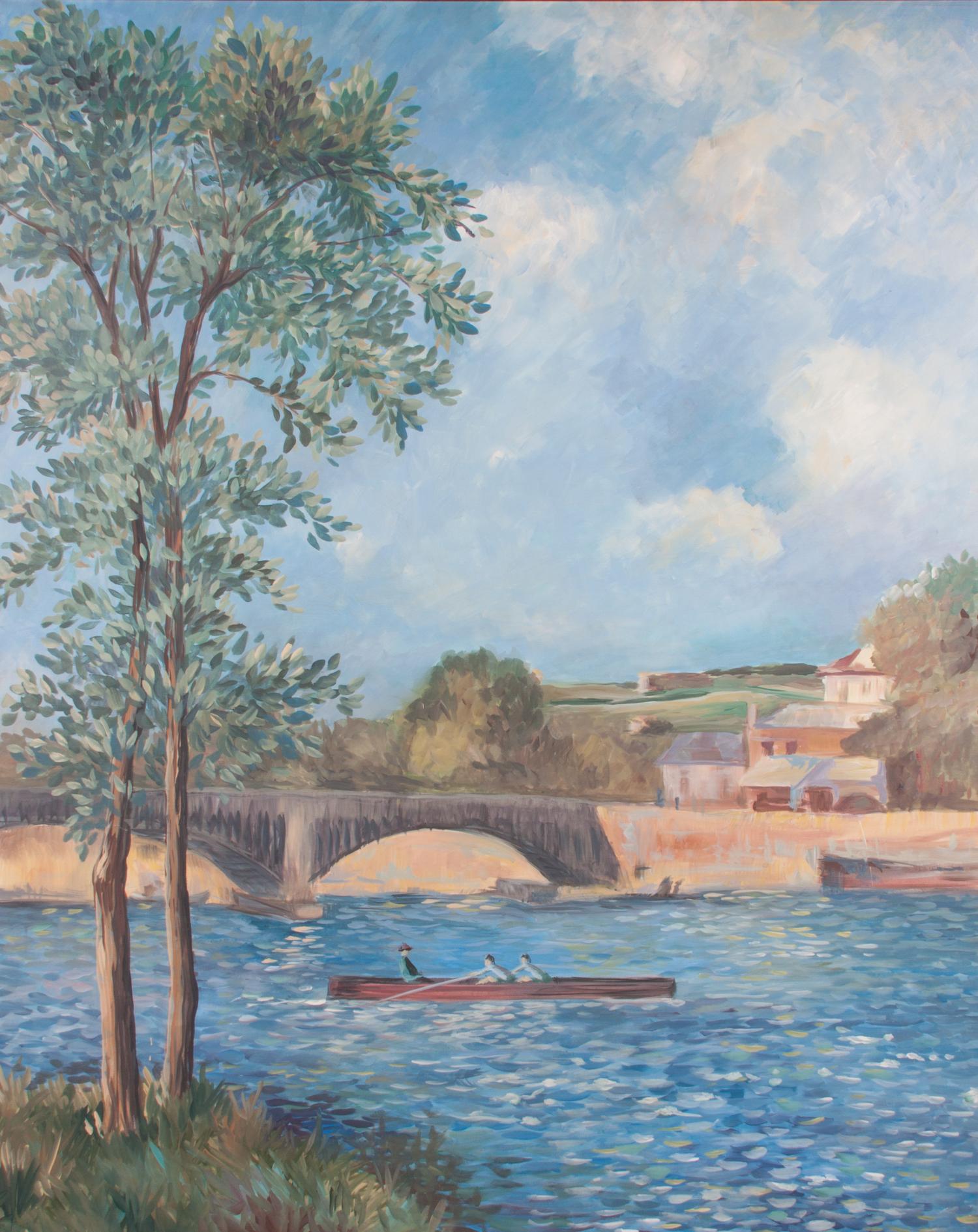 Artist Unknown, (20th century), Landscape with Figures Rowing on River
