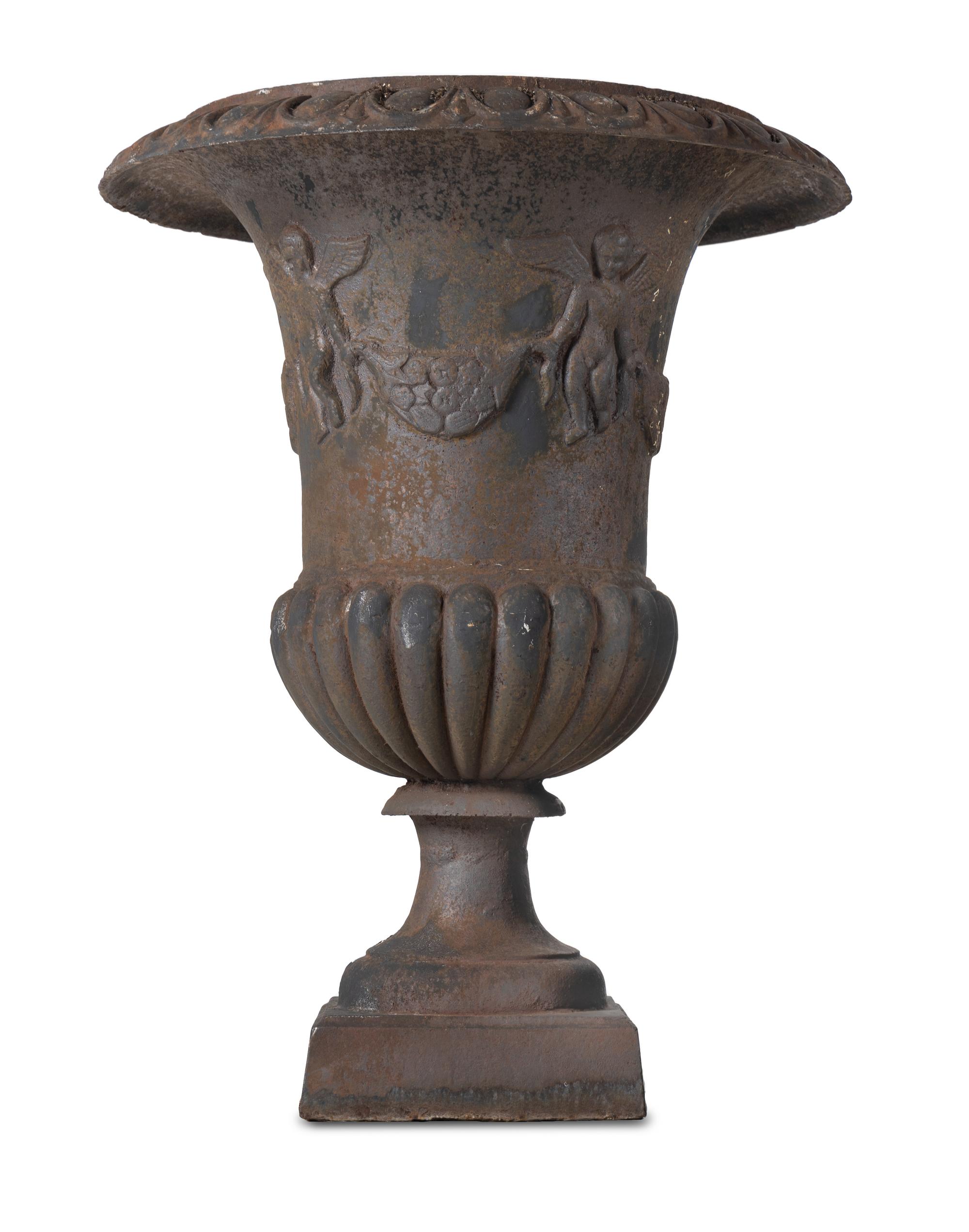 A Pair of Cast Iron Garden Urns
