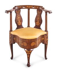 A Dutch Marquetry Corner Chair