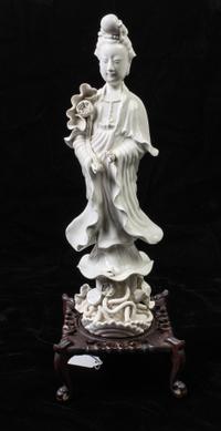 A Chinese Blanc de Chine Porcelain Figure of Guanyin Height of figure 14 inches. — MID-LATE 20TH CENTURY