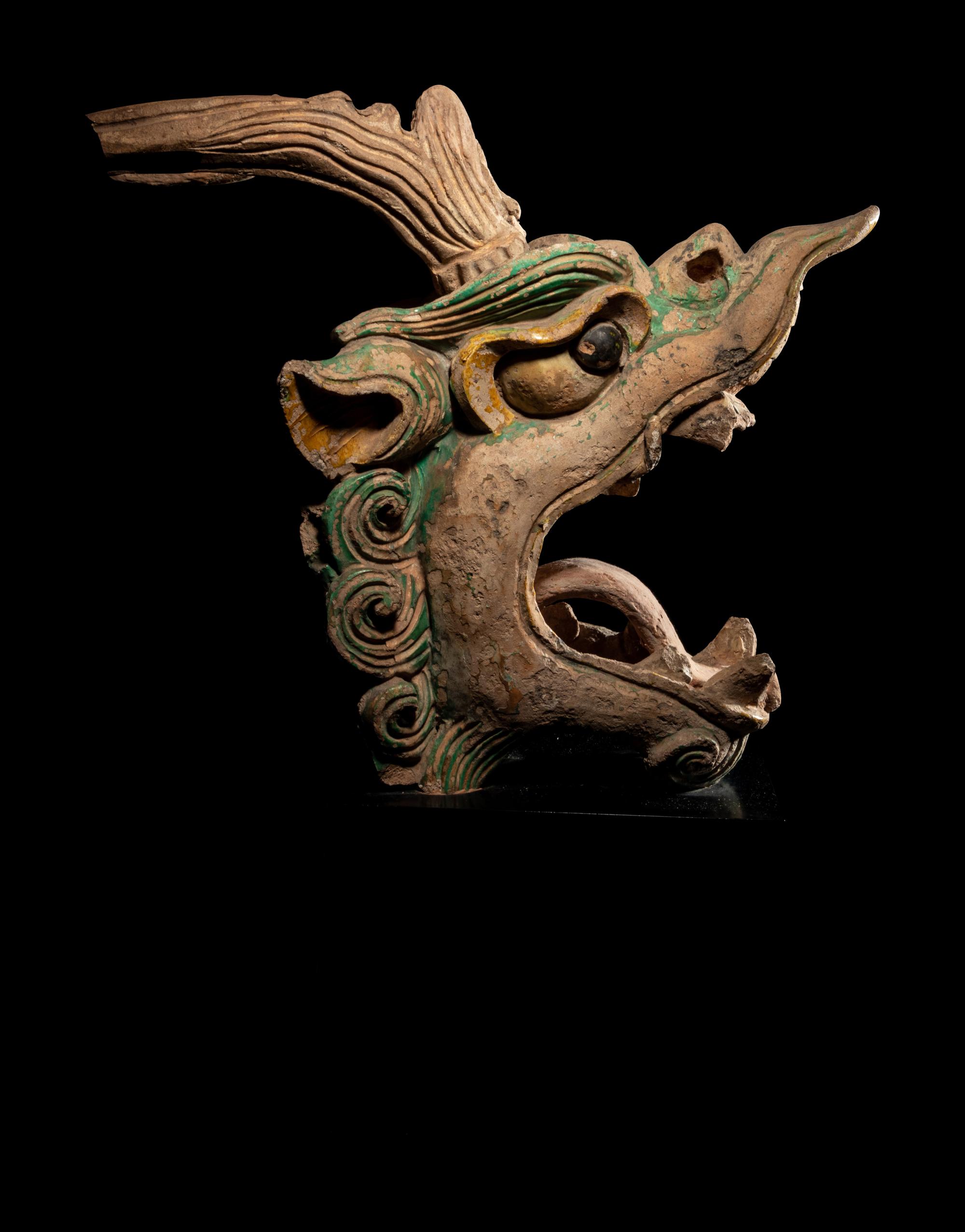 A Pair of Glazed Dragon-Form Roof-Tiles