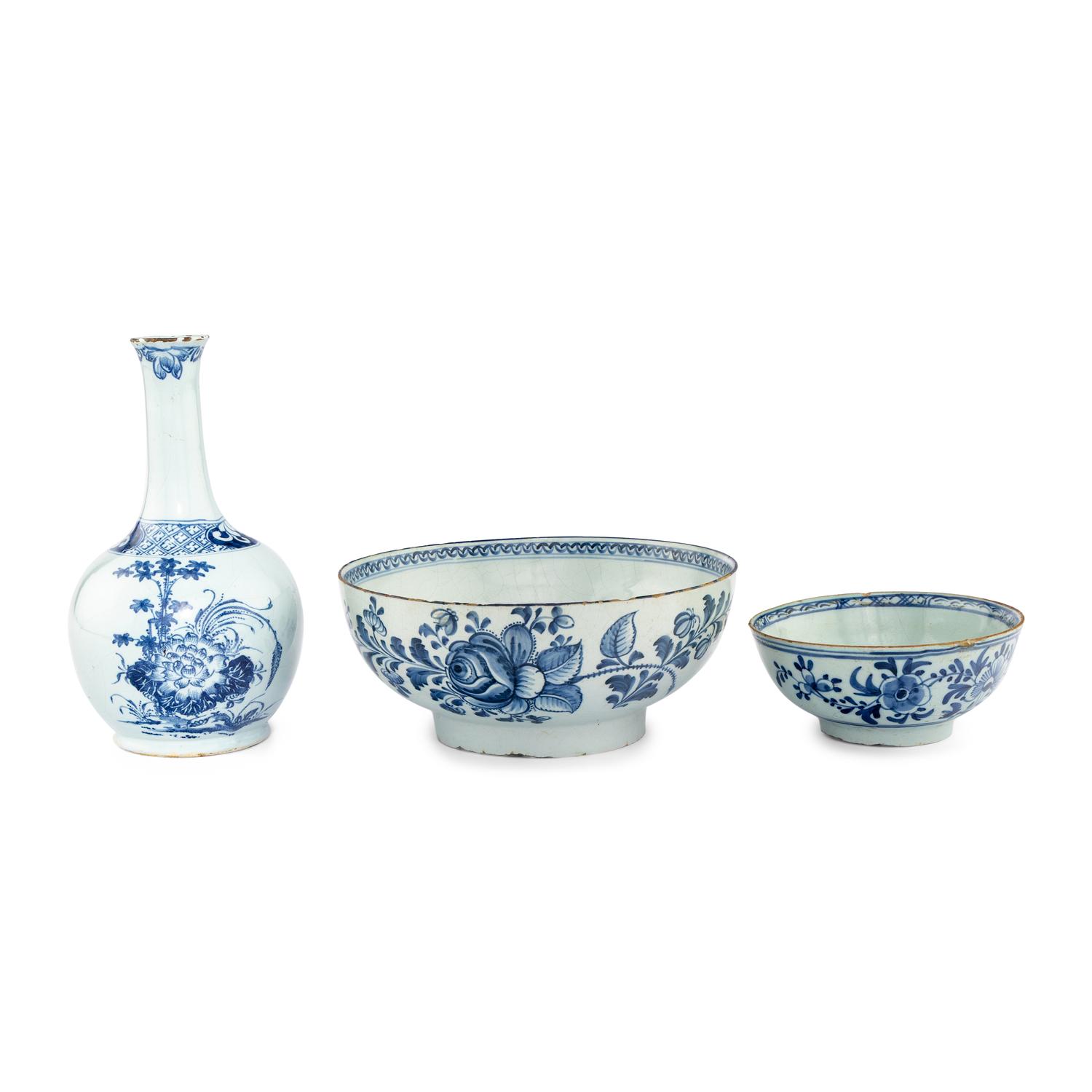 A Collection of Three English Delftware Blue and White Articles