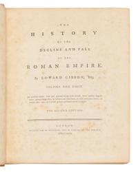 GIBBON, Edward (1737-1794). History of the Decline and Fall of the Roman Empire, Volume the First [-Sixth] . London: W. Strahan & T. Cadell, 1776-1788.