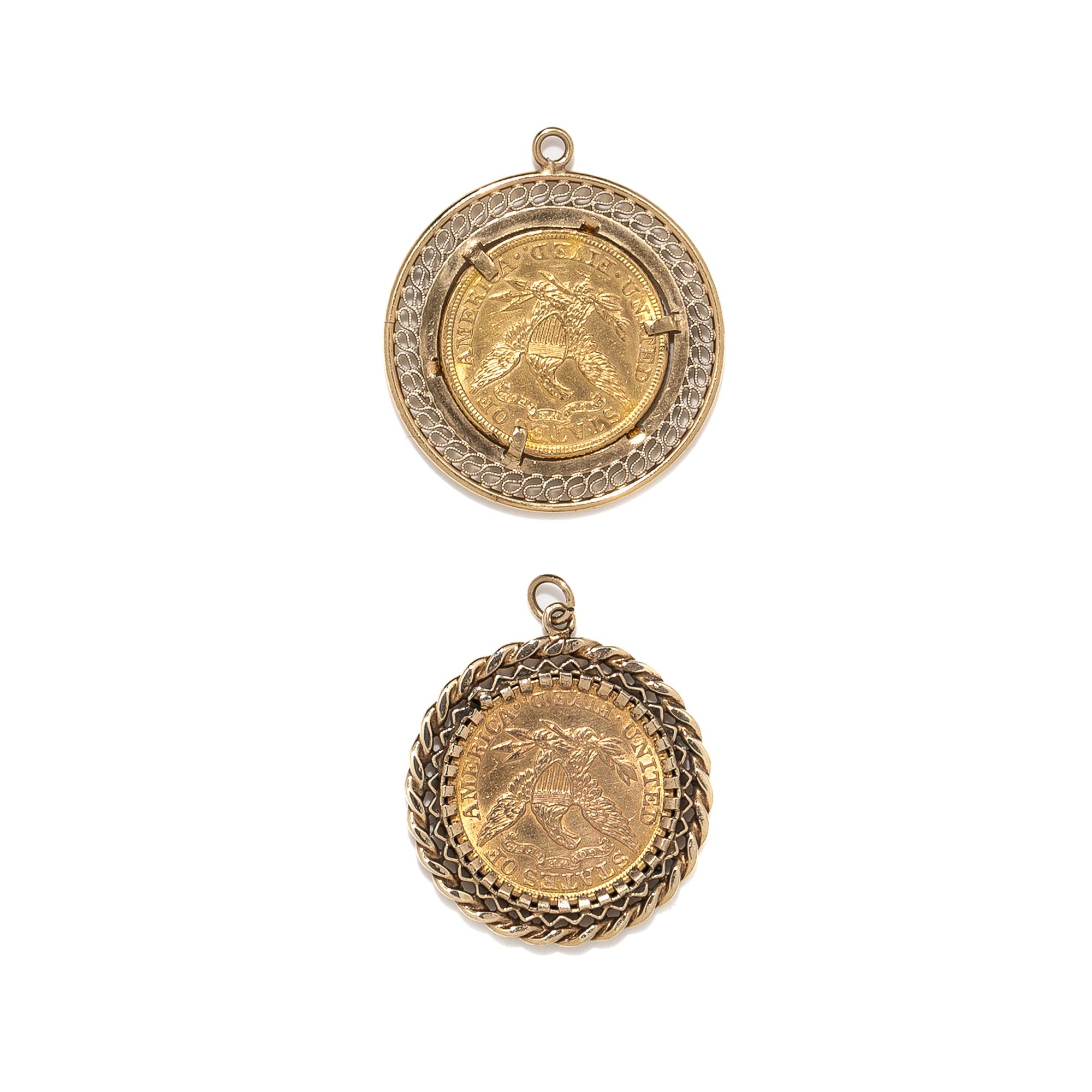 TWO AMERICAN GOLD COIN PENDANTS