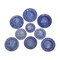 A Group of Nine Staffordshire Historical Blue Transferware Plates of Philadelphia Interest