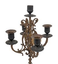 A Pair of French Cast Metal and Slate Five-Light Candelabra