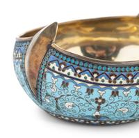 A Russian Silver and Enamel Kovsh