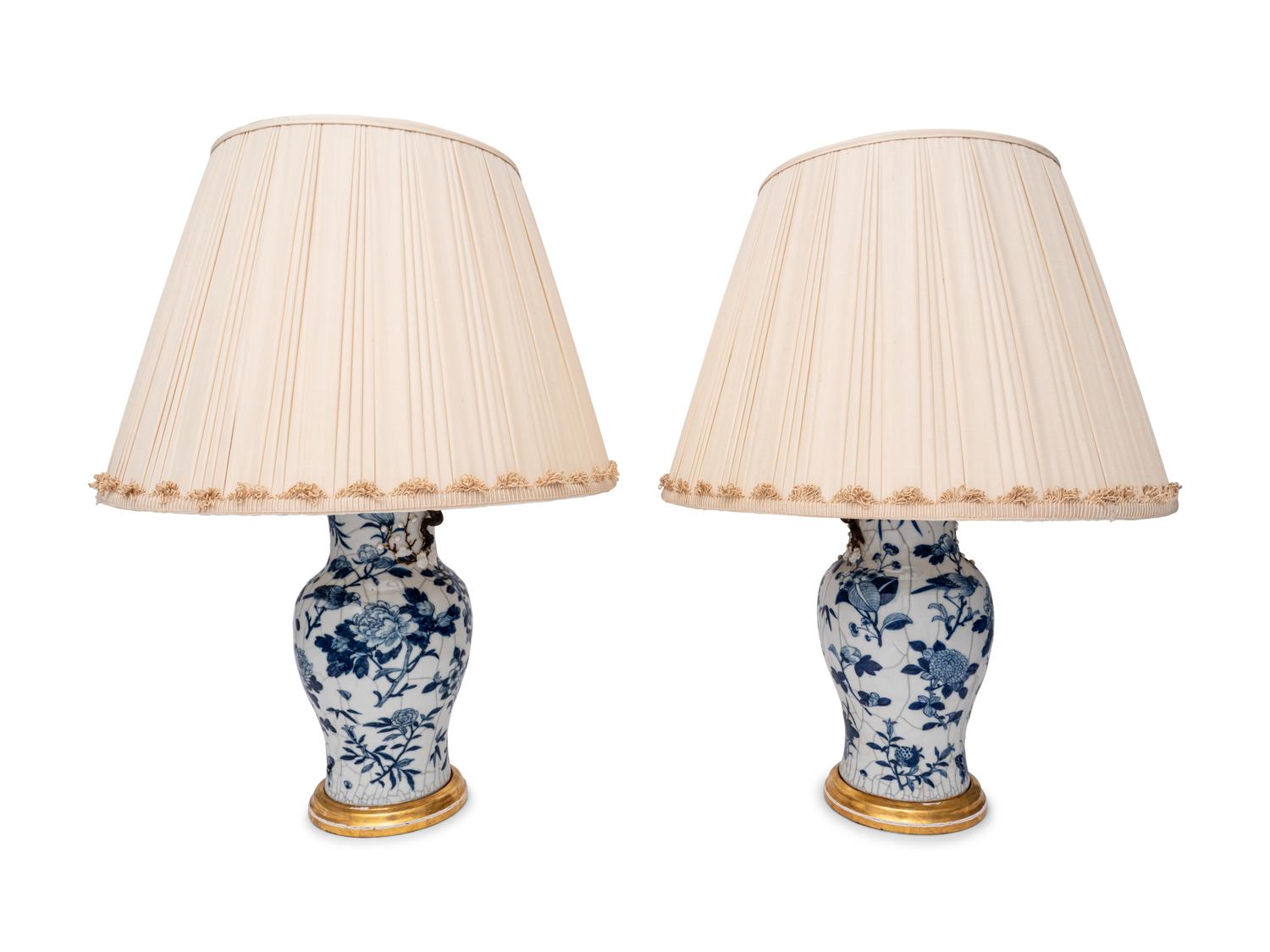 A Pair of Chinese Export Blue and White Porcelain Lamps