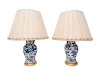 A Pair of Chinese Export Blue and White Porcelain Lamps