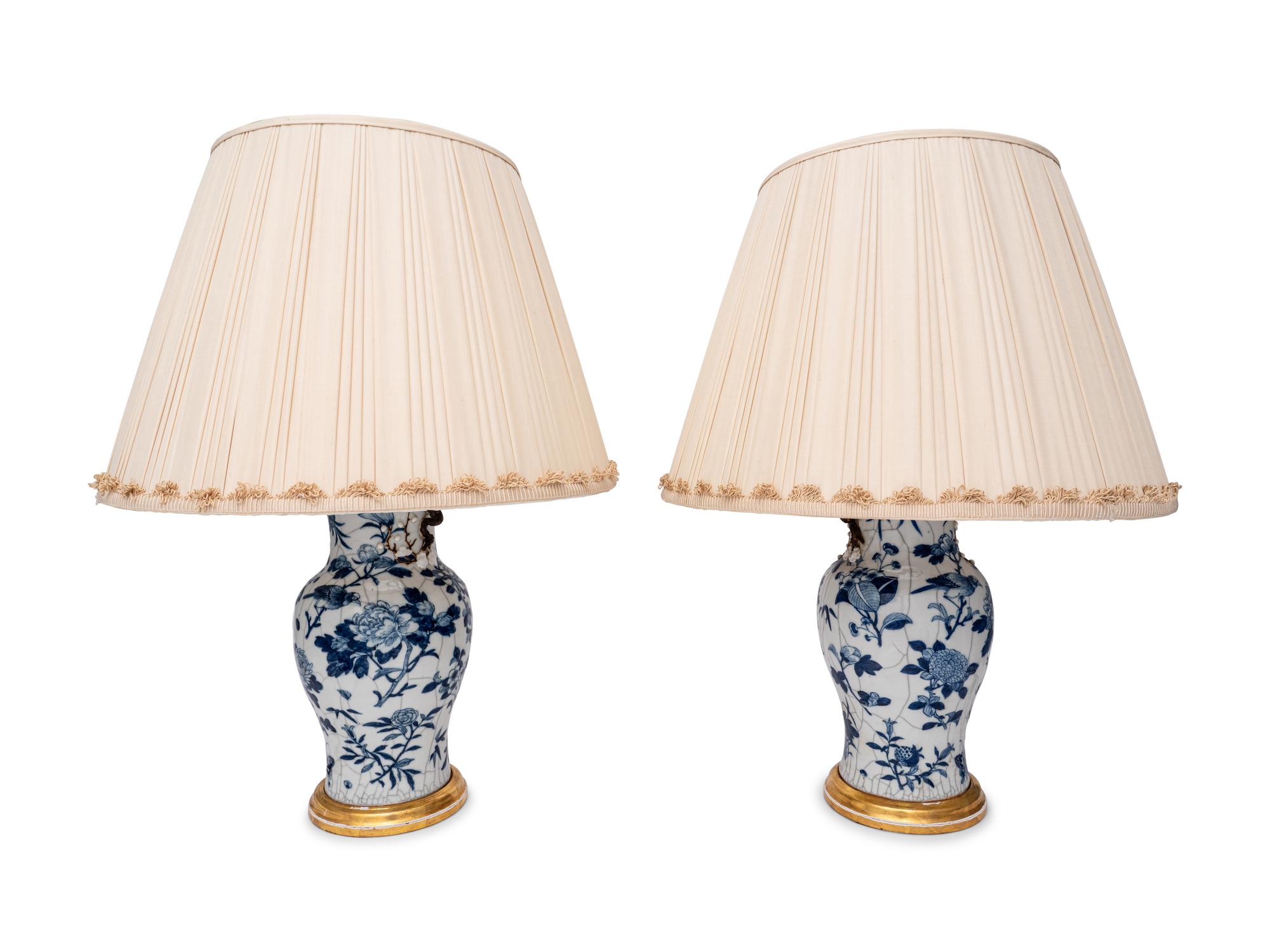 A Pair of Chinese Export Blue and White Porcelain Lamps