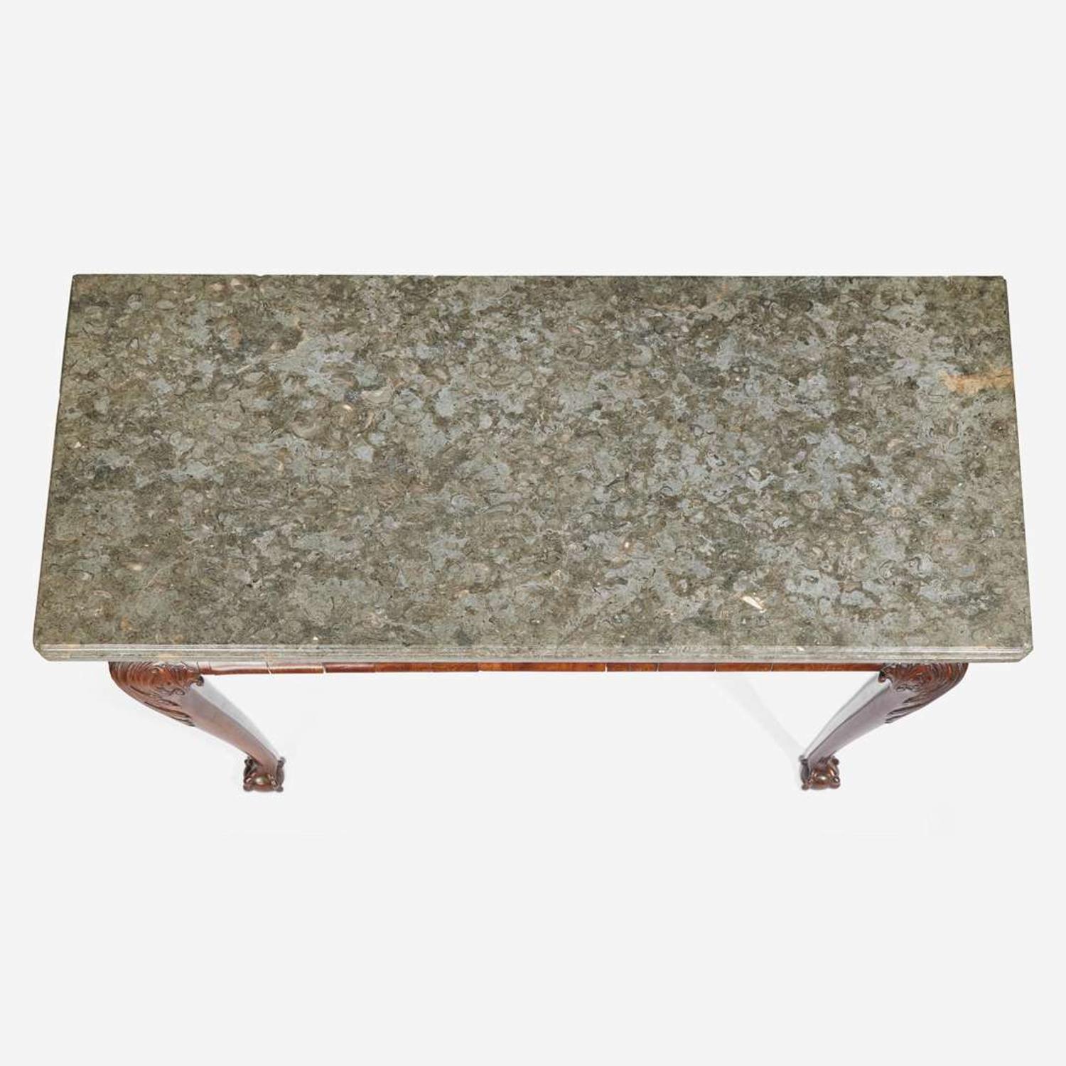 A George II rectangular carved mahogany side table with Derbyshire "fossil" marble top circa 1740-1750