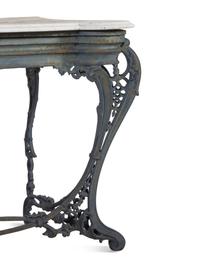 A Continental Patinated Cast Iron Marble-Top Console Table