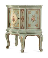 A Venetian Style Painted and Marble-Top Side Cabinet
