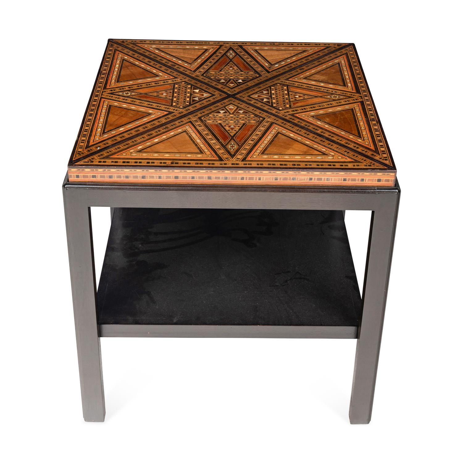 A Levantine Marquetry Table Top on a Later Stand