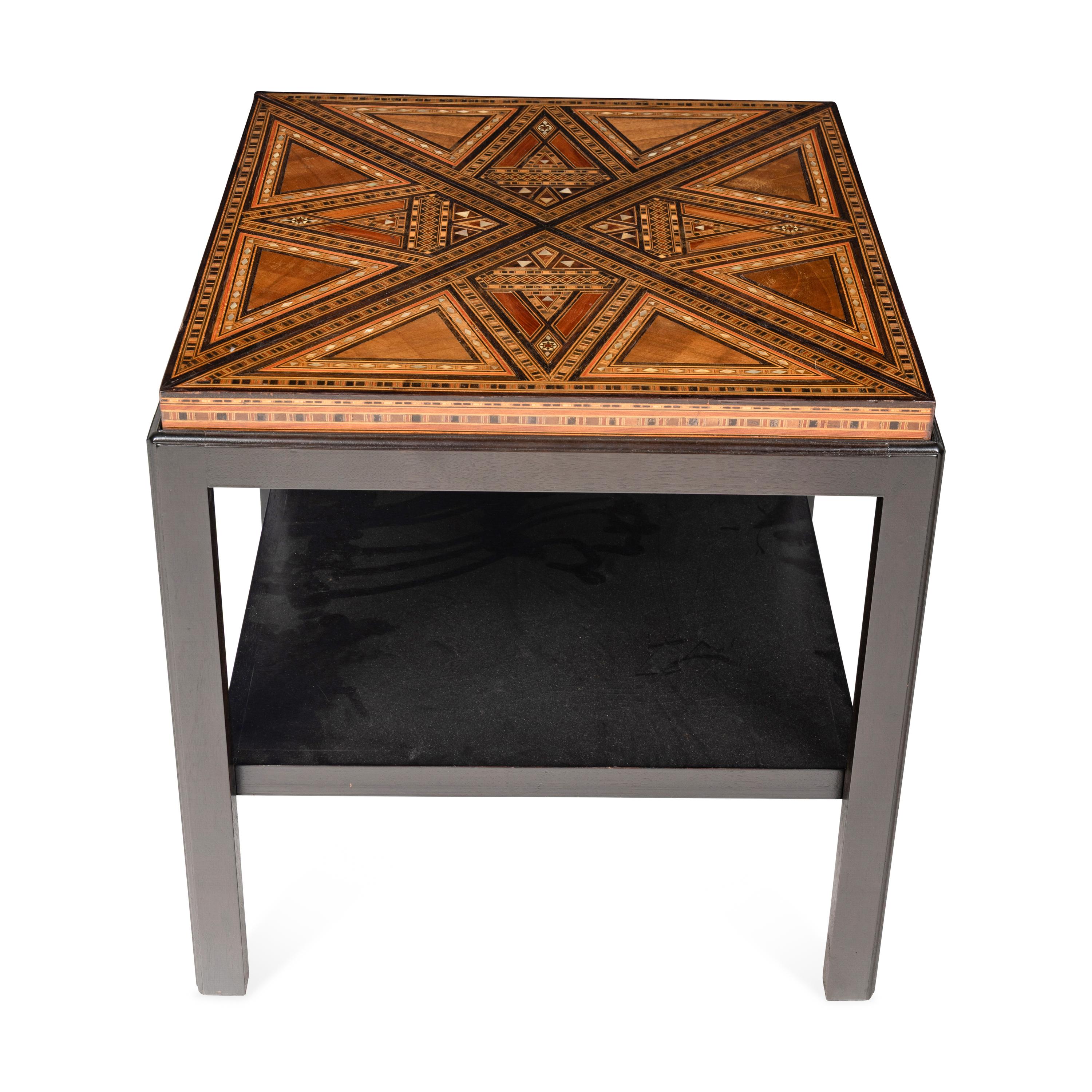 A Levantine Marquetry Table Top on a Later Stand