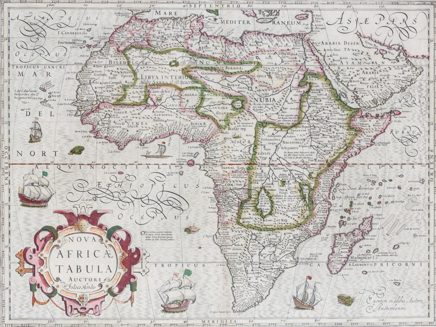 (MAP) HONDIUS, JODOCUS. Nova Africæ Tabula Auctore Jodoco Hondio. Amsterdam: 1606.