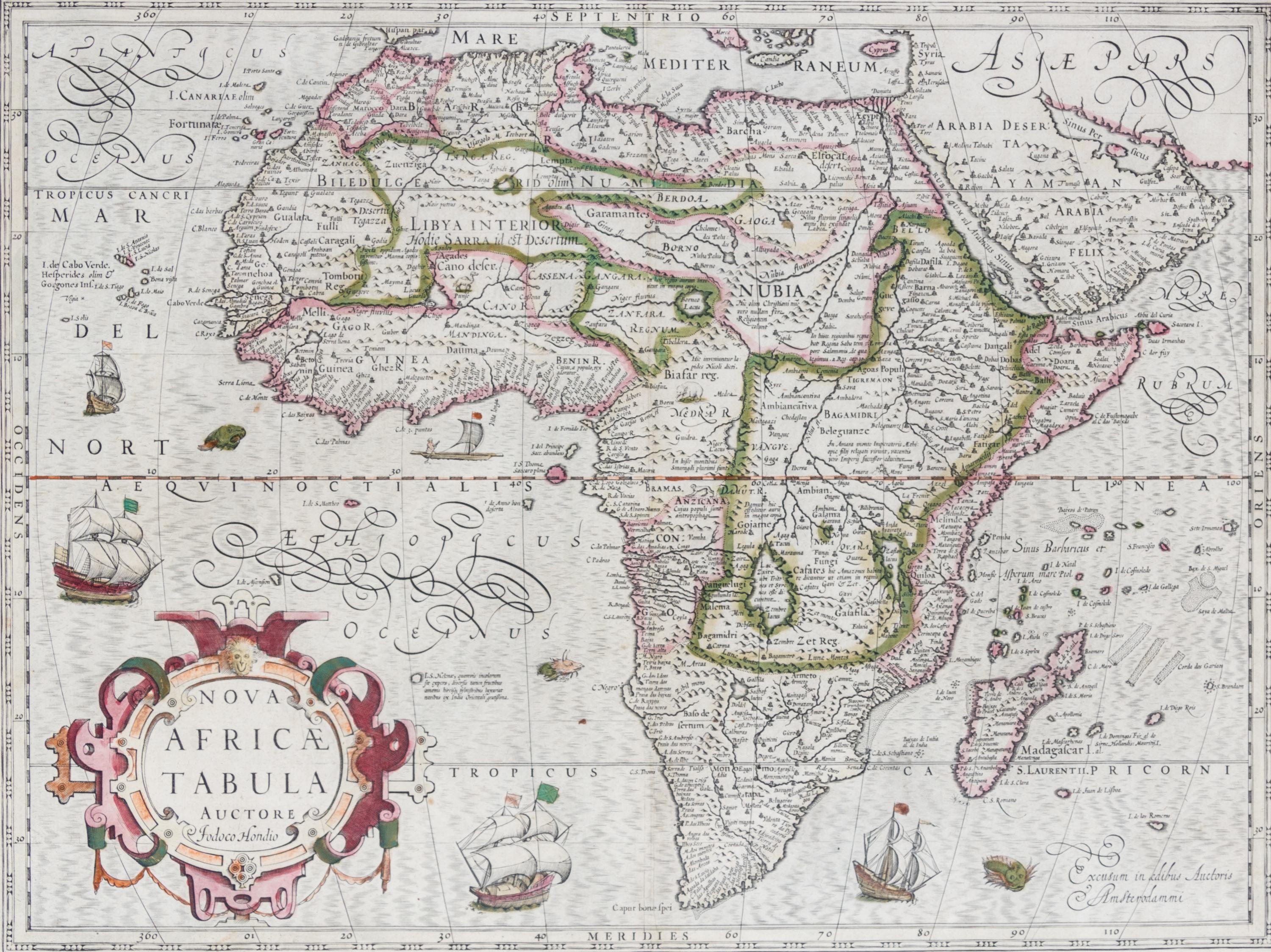 (MAP) HONDIUS, JODOCUS. Nova Africæ Tabula Auctore Jodoco Hondio. Amsterdam: 1606.