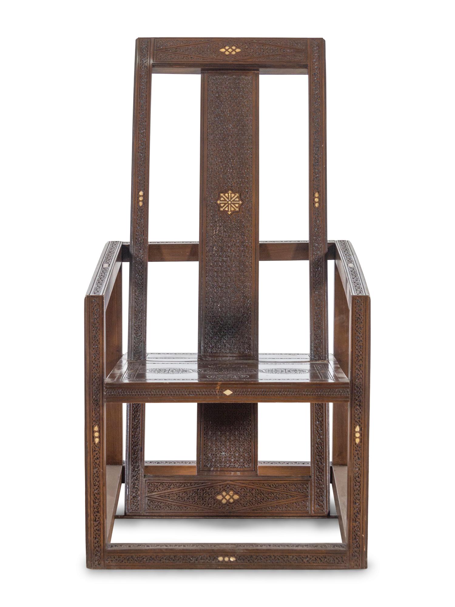 A Syrian Carved Walnut Armchair