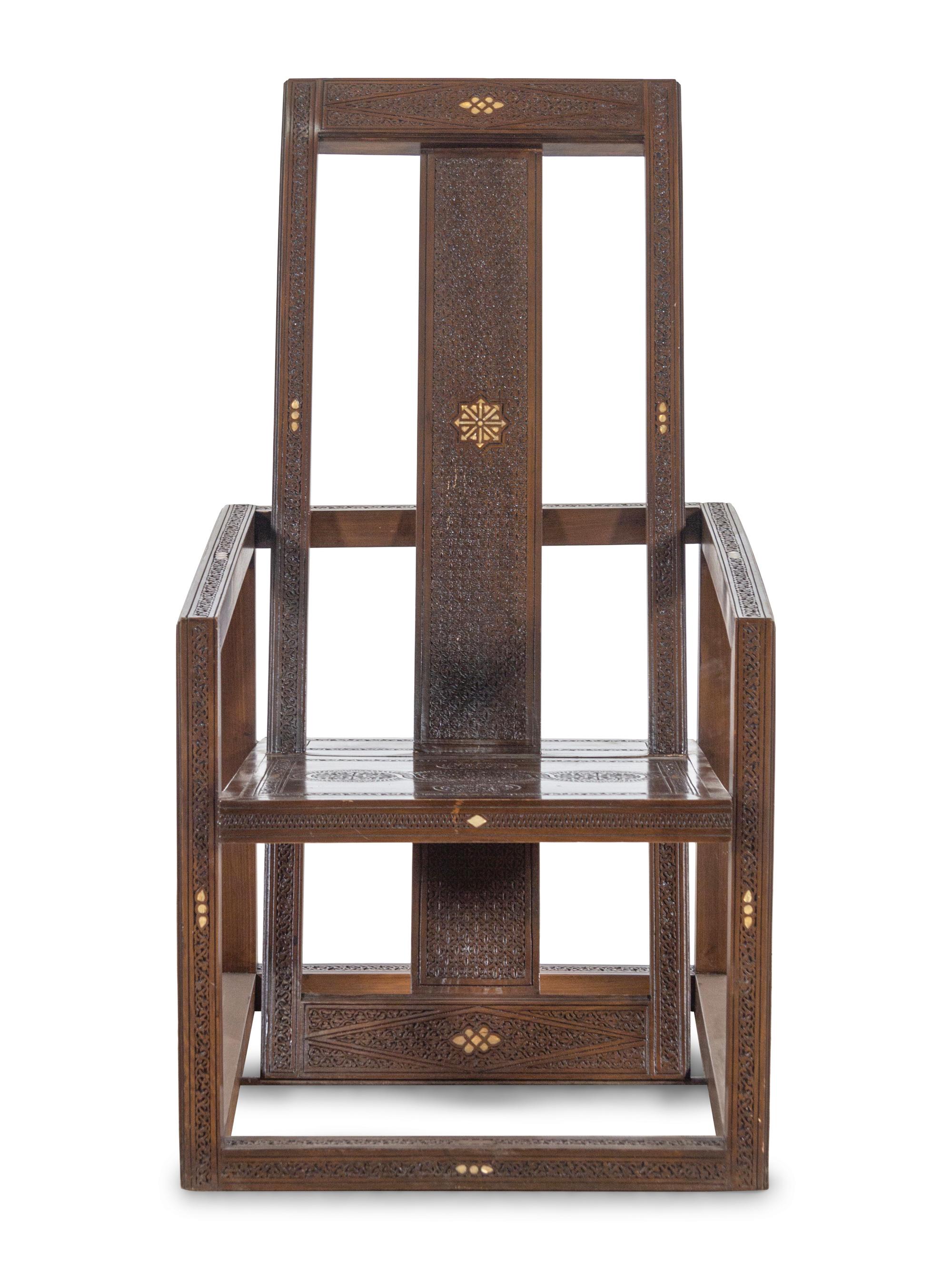 A Syrian Carved Walnut Armchair