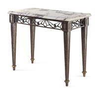 An Art Deco Patinated Metal Marble-Top Side Table