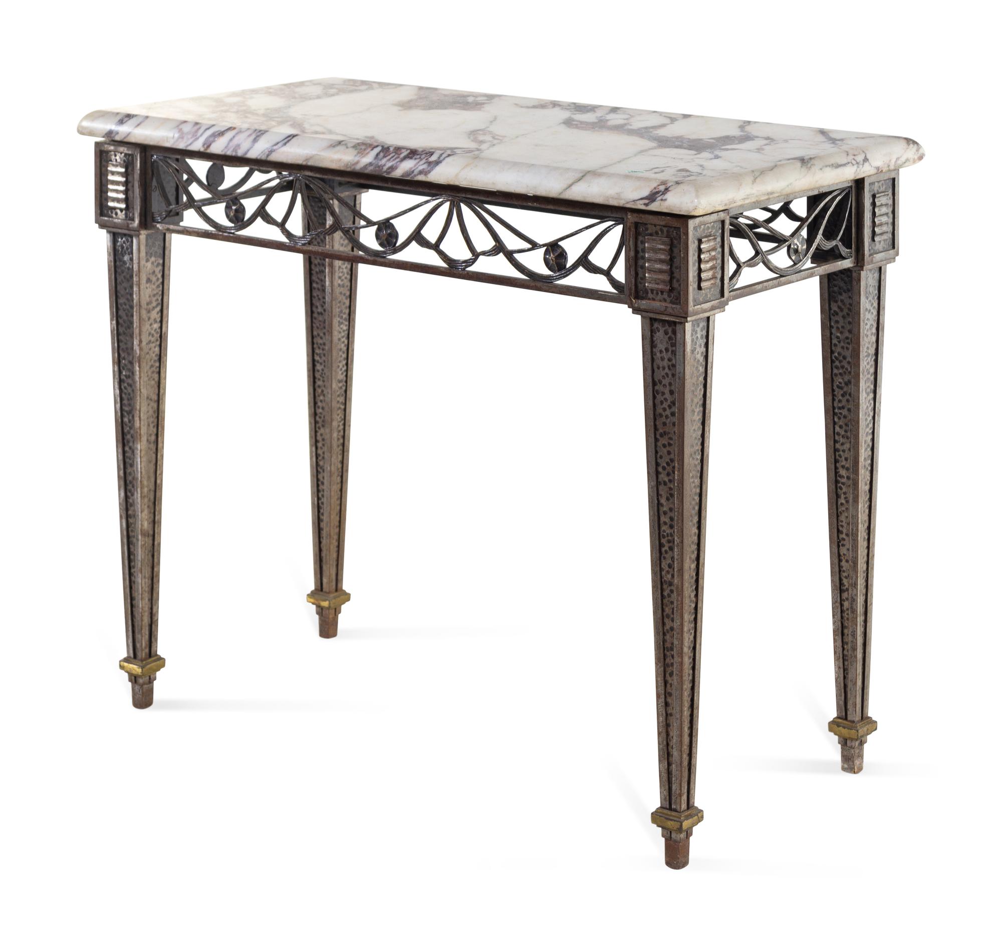 An Art Deco Patinated Metal Marble-Top Side Table