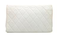 A Chanel White Lambskin Flap Clutch/Bag, 7" H x 10" W x 2" D; Strap drop: 17".