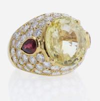 An 18K Yellow Gold and Gemstone Ring
