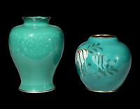 Two Japanese Green Ground Cloisonné Enamel Jars