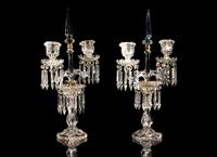A Pair of Molded Glass Three-Light Candelabra Attributed to Baccarat