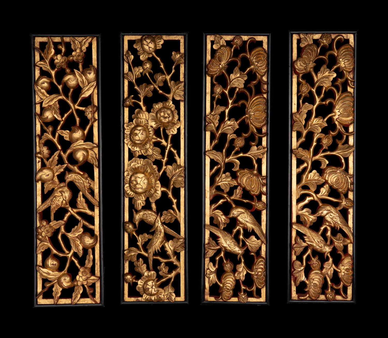 Four Chinese Gilt Wood Panels