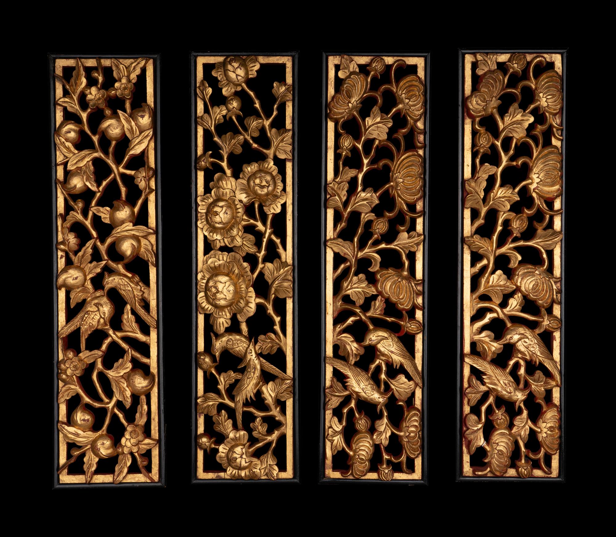 Four Chinese Gilt Wood Panels