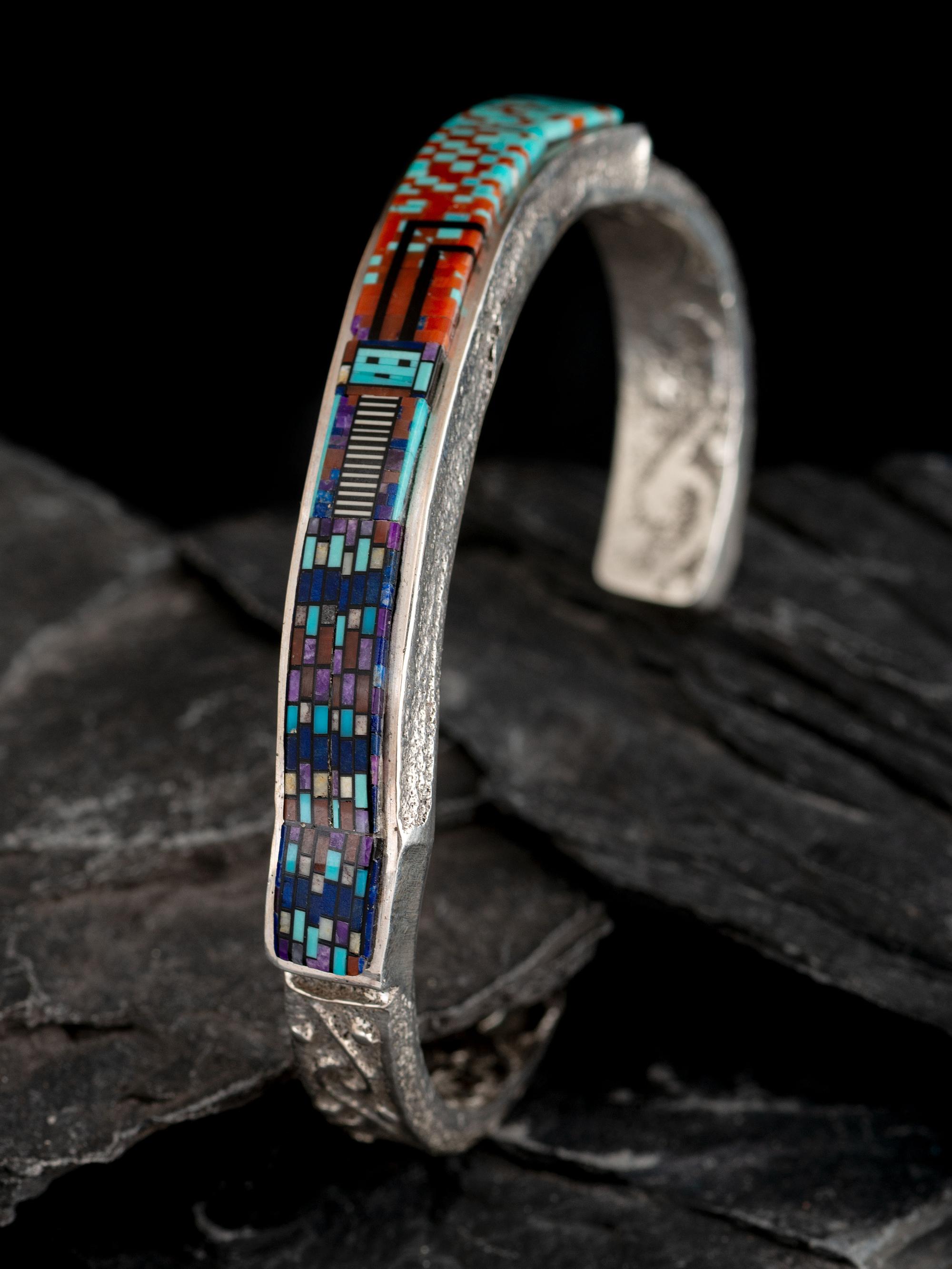 Sterling Silver and Figural Micro Mosaic Cuff Bracelet