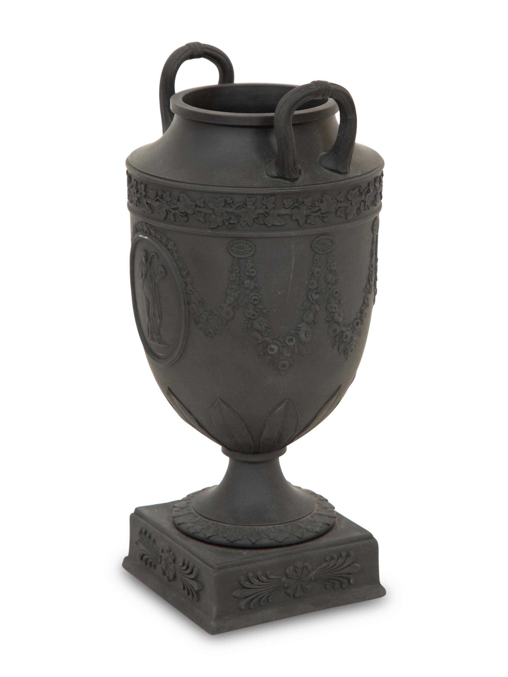 A Wedgwood Black Basalt Urn on Pedestal