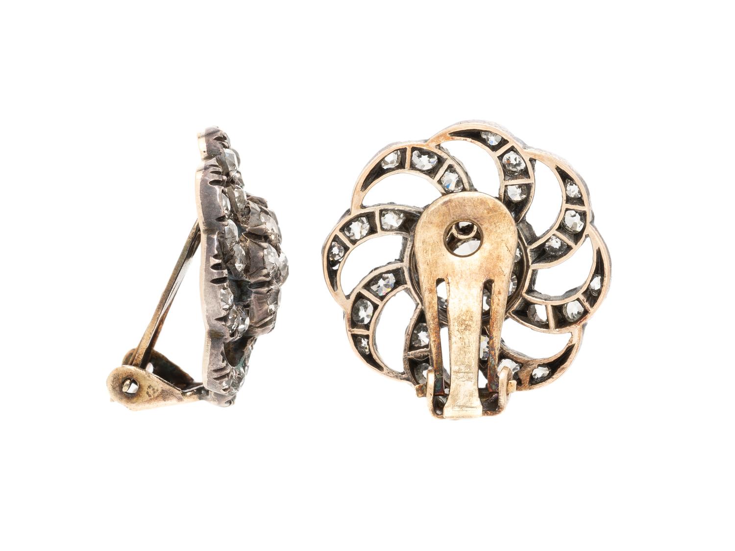 EARLY VICTORIAN, SILVER-TOPPED GOLD AND DIAMOND EARRINGS