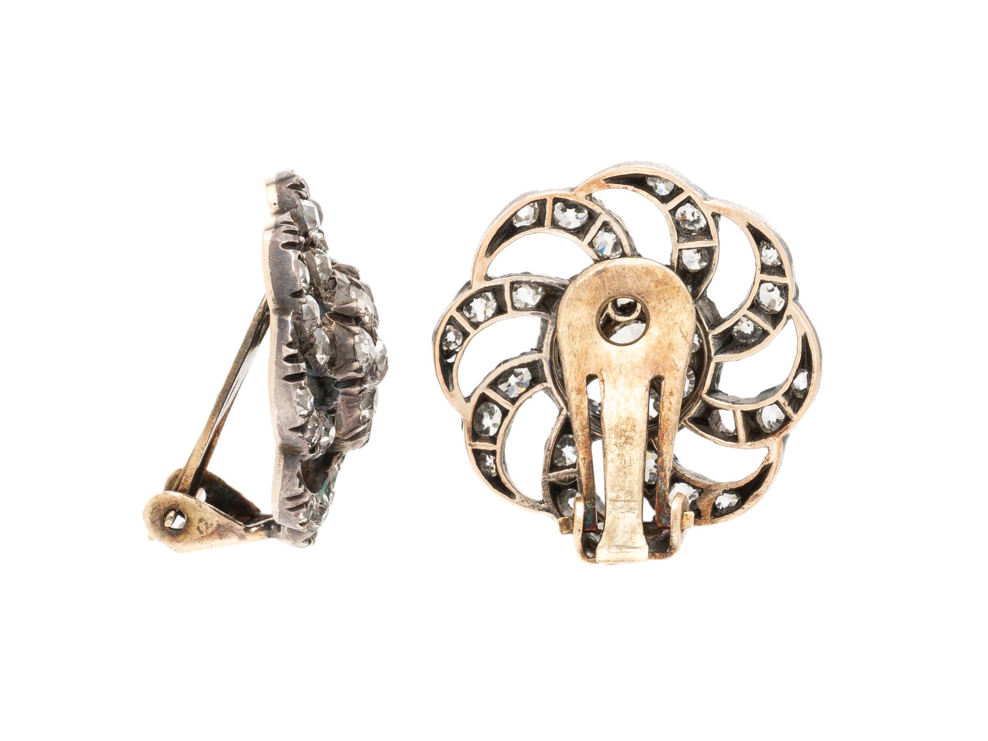 EARLY VICTORIAN, SILVER-TOPPED GOLD AND DIAMOND EARRINGS
