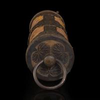 An unusual Japanese gilt, patinated and engraved metal-mounted cylindrical container 日本加漆鎏金圆筒 Edo/early Meiji period ?????
