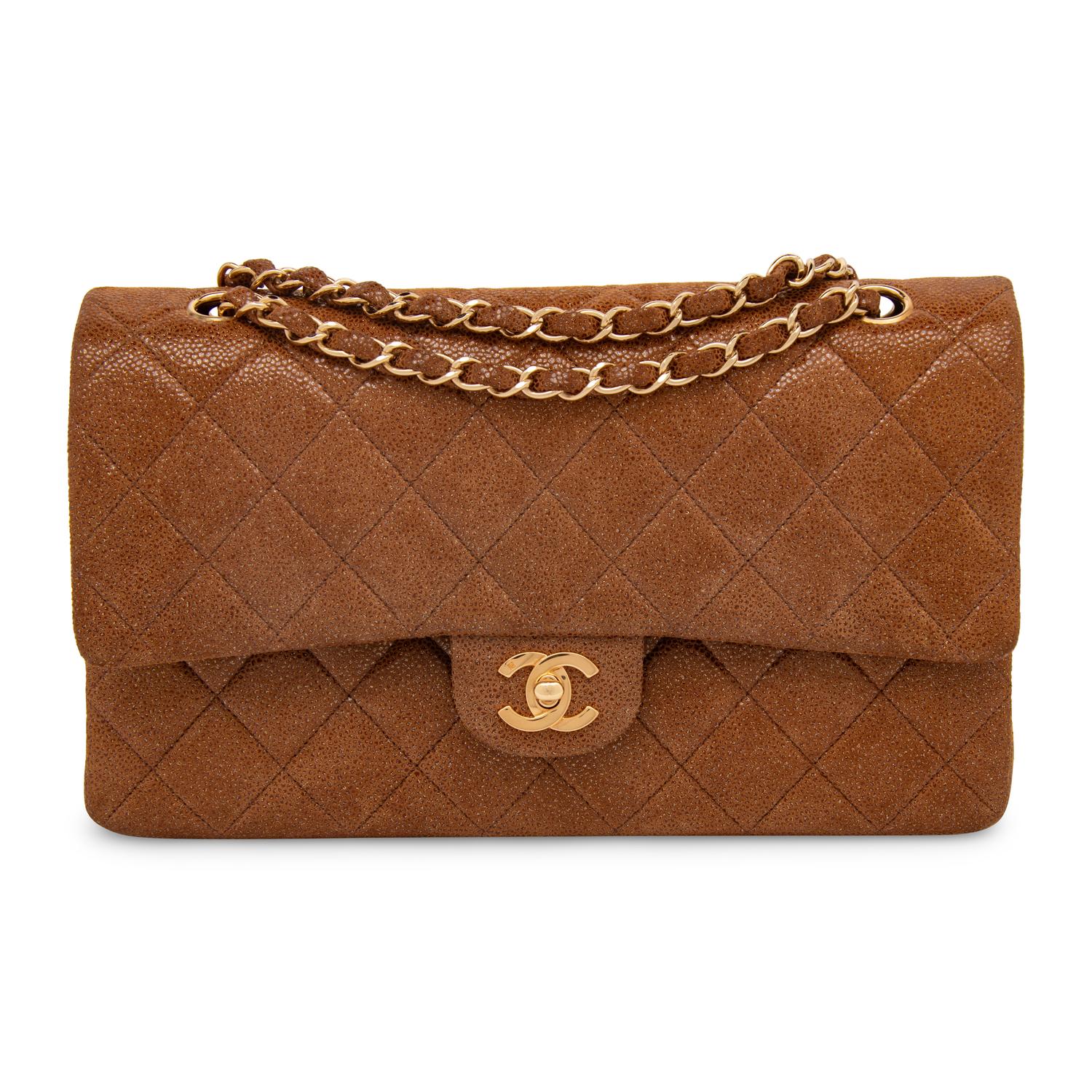 Chanel, Medium Classic Flap Bag in Tan Coated Suede