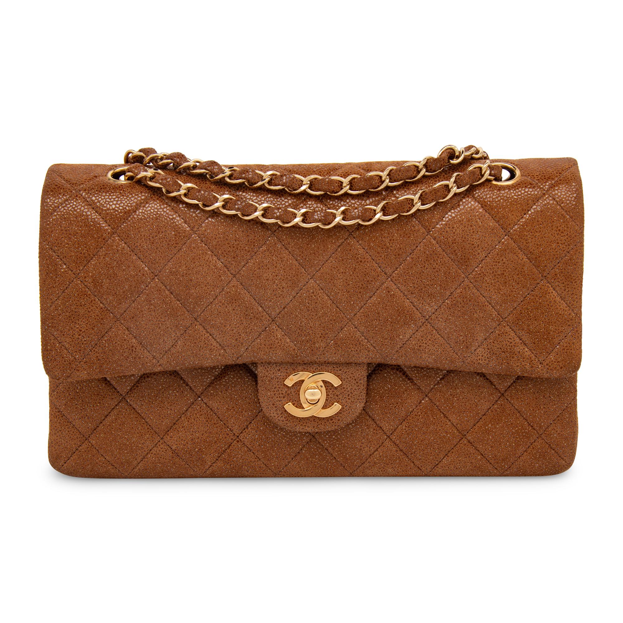 Chanel, Medium Classic Flap Bag in Tan Coated Suede