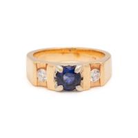 YELLOW GOLD, TREATED SAPPHIRE AND DIAMOND RING