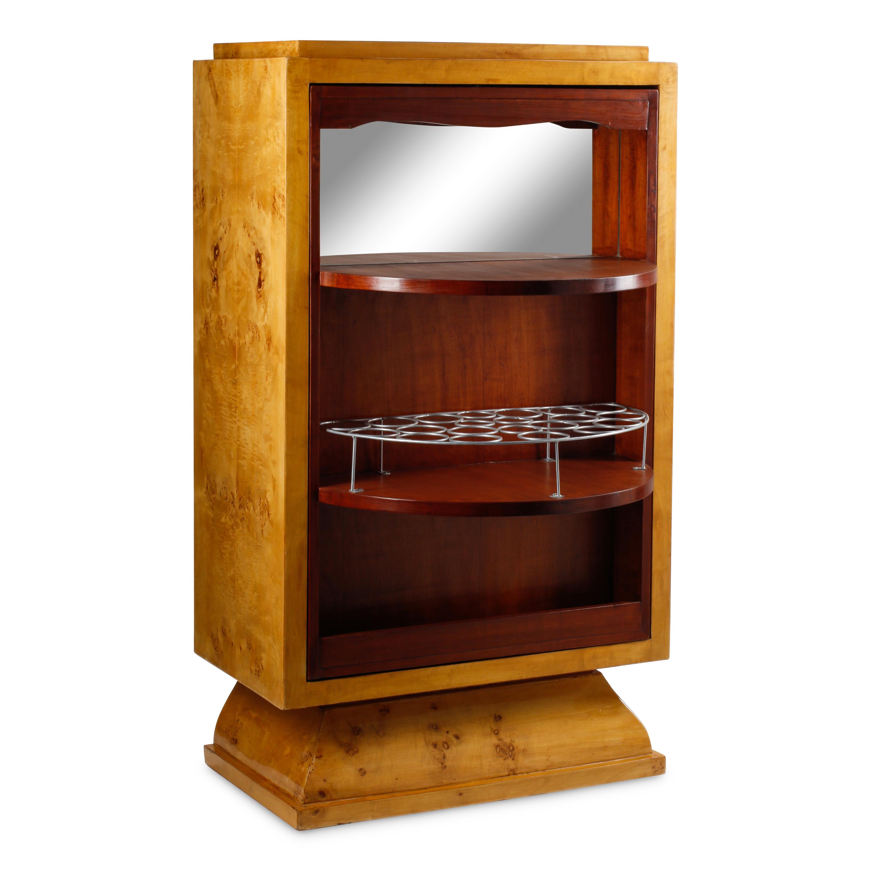 An Art Deco Style Burlwood Revolving Bar Cabinet