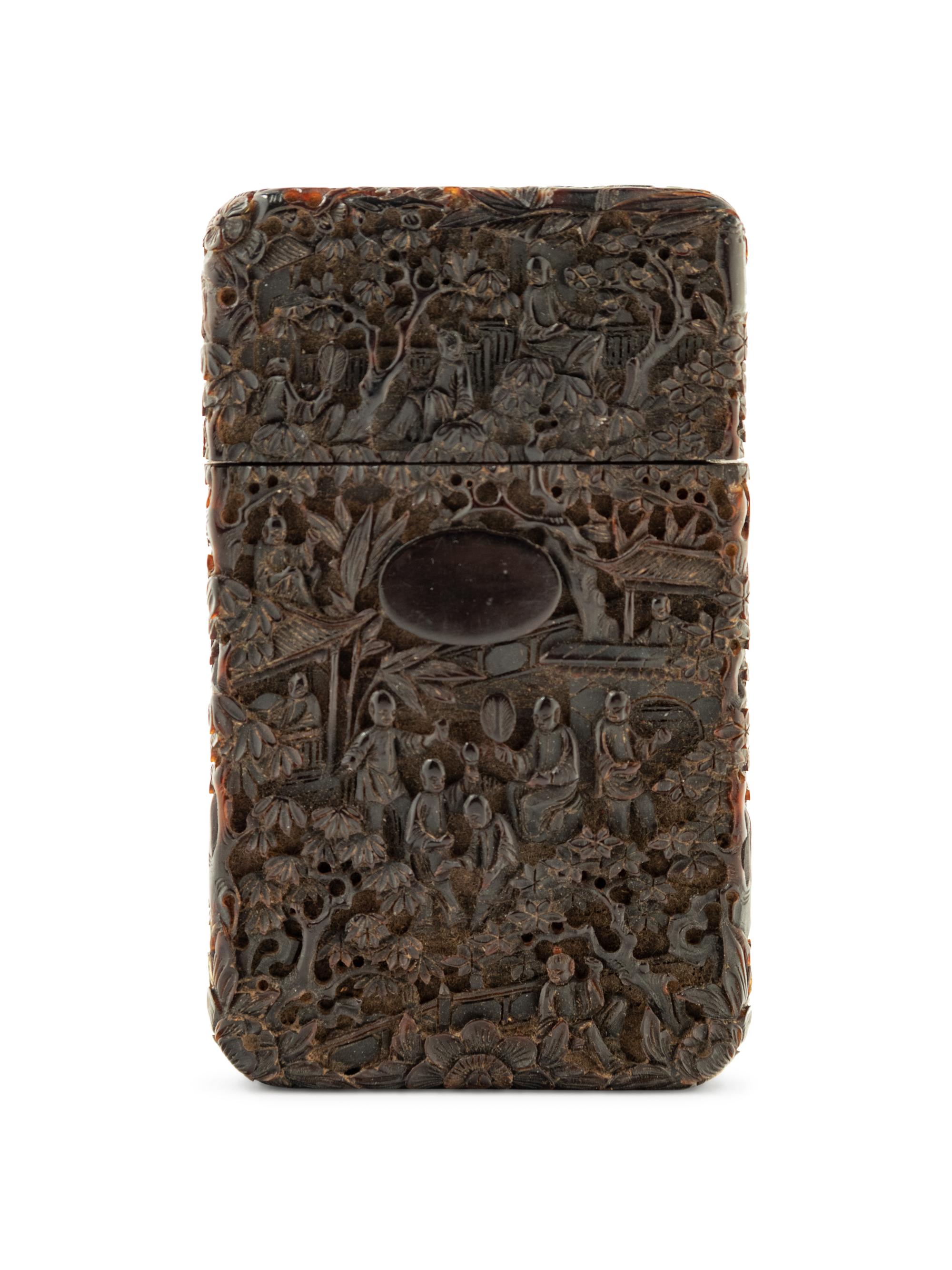 A Chinese Carved Tortoise Shell Card Case