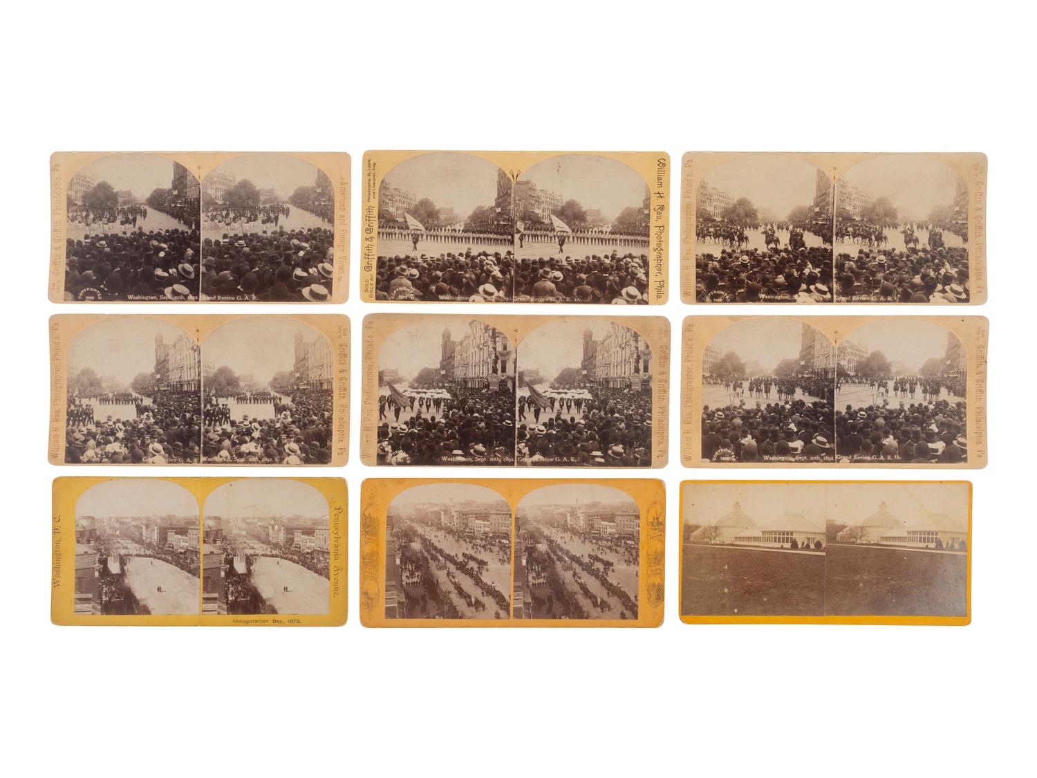[EARLY PHOTOGRAPHY]. 80 stereoviews of Washington, DC, politicians & parades incl. GAR Grand Review.
